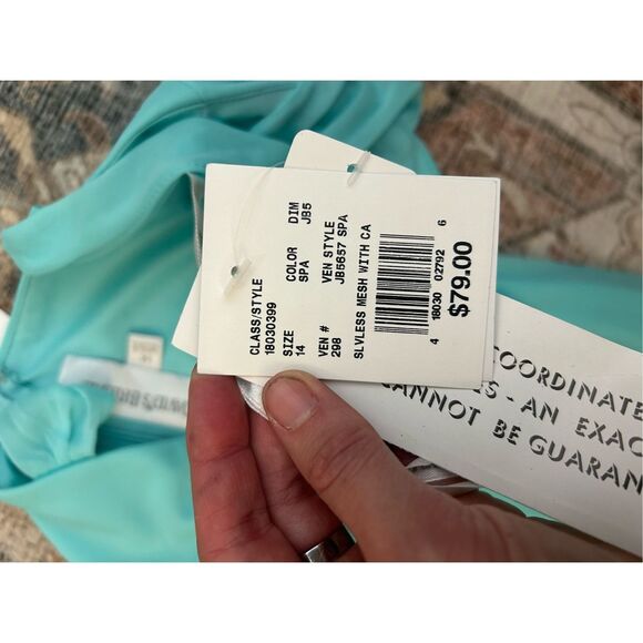 David's Bridal NWT Chiffon Light Teal Ruffle Short Dress - Girl's Sz 14, MP $79 - Picture 7 of 10